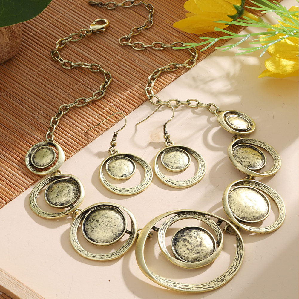 Retro Oil-dropped Hollow Round Earrings Women's Necklace LadyShow.Store