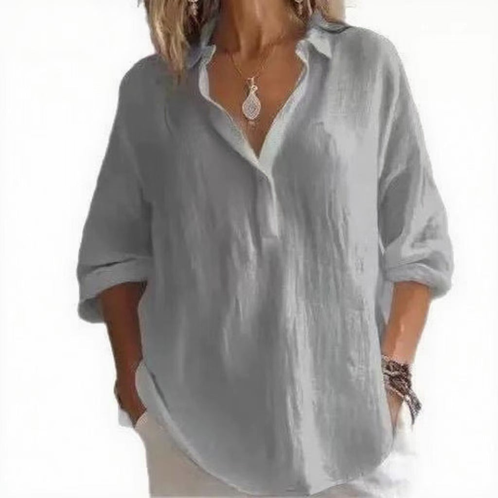 Womens Casual Loose Fashion Solid Color Long-Sleeve Top NorixaFashion.com