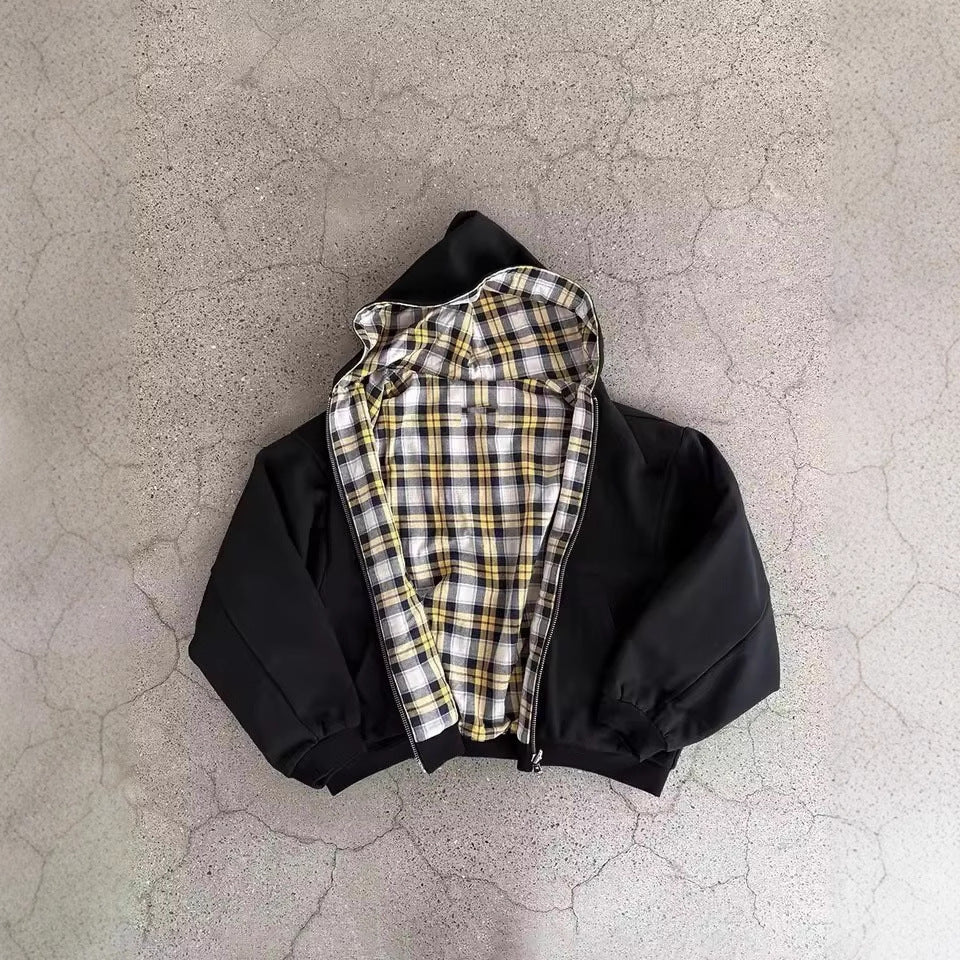 2026 Aliexpress Simple Korean Style Dark Simple Reversible Zipper Sweatshirt Jacket NorixaFashion.com