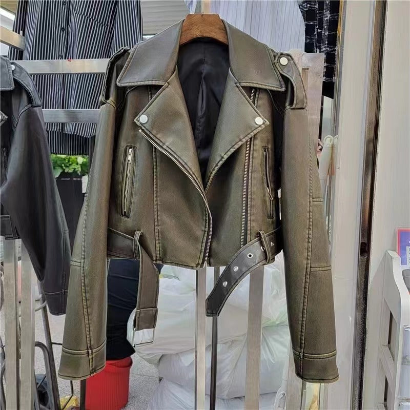 Hong Kong Style Retro Coat Women's Short Spring And Autumn New Casual Pop Motorcycle PU Leather Jacket LadyShow.Store