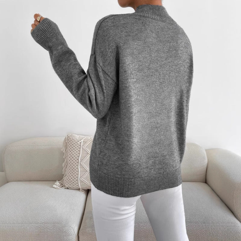 Autumn And Winter Half-high Collar Pullover Women's Fashion Solid Color Loose Knitted Top LadyShow.Store