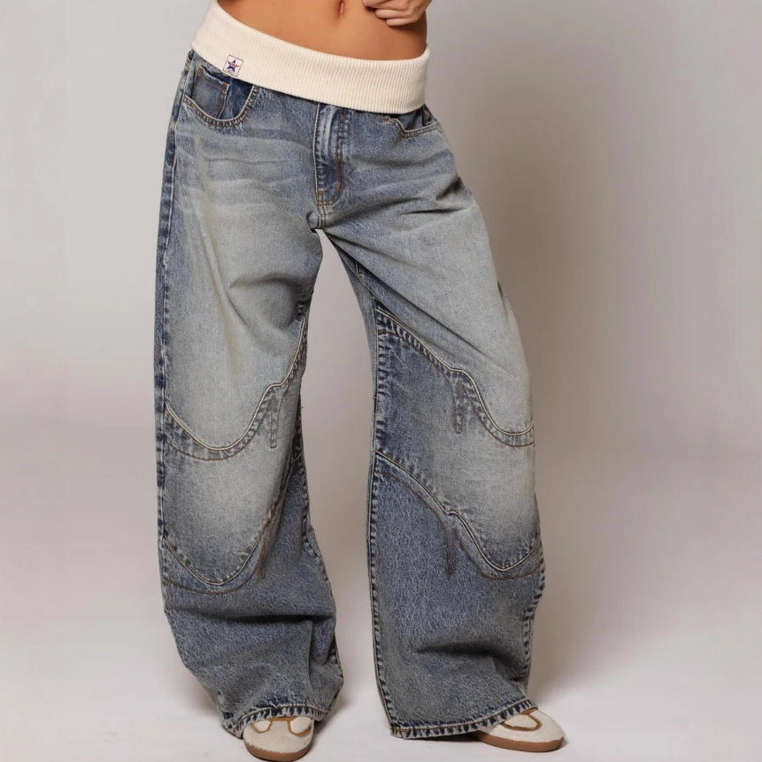 Loose-fitting Straight-leg Jeans With Pockets Fashion Casual Trousers Street-style Pants Women's Clothing NorixaFashion.com