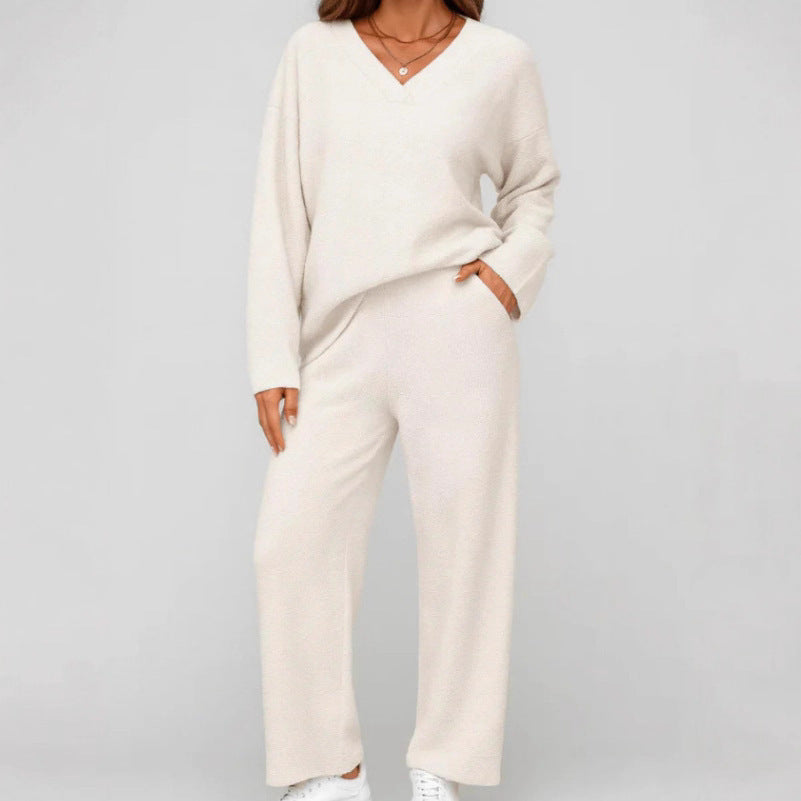 V-neck Wool Loose Pockets Leisure Suit Two-piece Pajamas Best YouTube Store