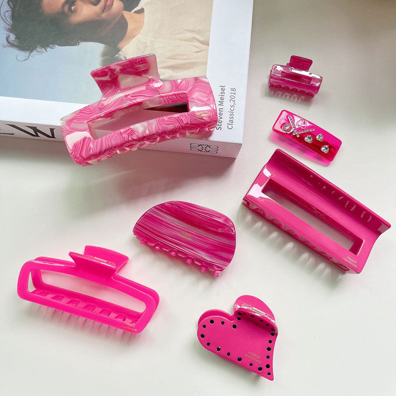 Korean Barbie pink acetic acid acrylic hairpin set with diamond sweet cute grab pin pin hair clip ponytail clip hair accessories LuxuryLifeWay Online Store