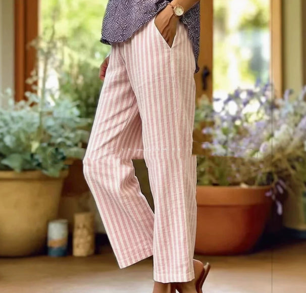 Womens Striped Elastic Waist Loose Casual Pants NorixaFashion.com