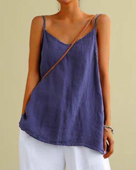 Cotton Linen Sleeveless Vest Women's Summer New Loose Cotton Linen Inner Match Sleeveless Versatile Bottoming Top NorixaFashion.com