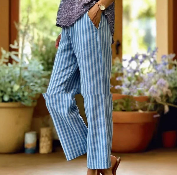 Womens Striped Elastic Waist Loose Casual Pants NorixaFashion.com