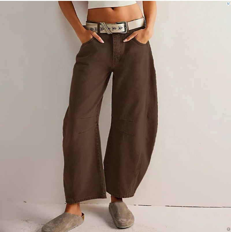 High Stretch Mid-Rise Barrel Jeans Fashion Wide Leg Shape Women Casual Baggy Mid Waist Denim Jeans NorixaFashion.com