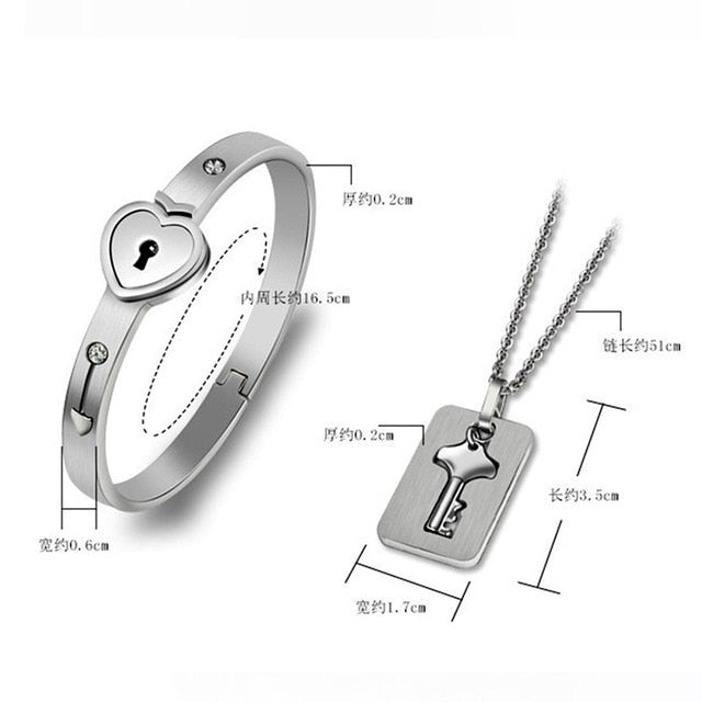 Stainless Steel Love Heart Lock Bangle Bracelet Pi-Mart