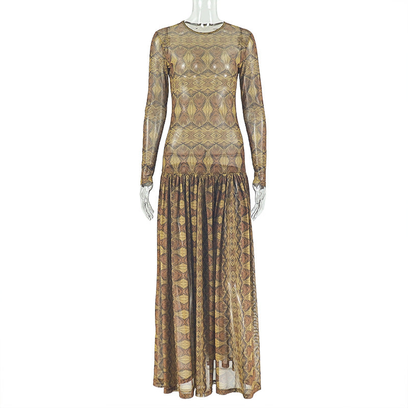 Retro Elegant Women's Waist-cinching Slimming Slightly Sheer A-line Skirt LadyShow.Store