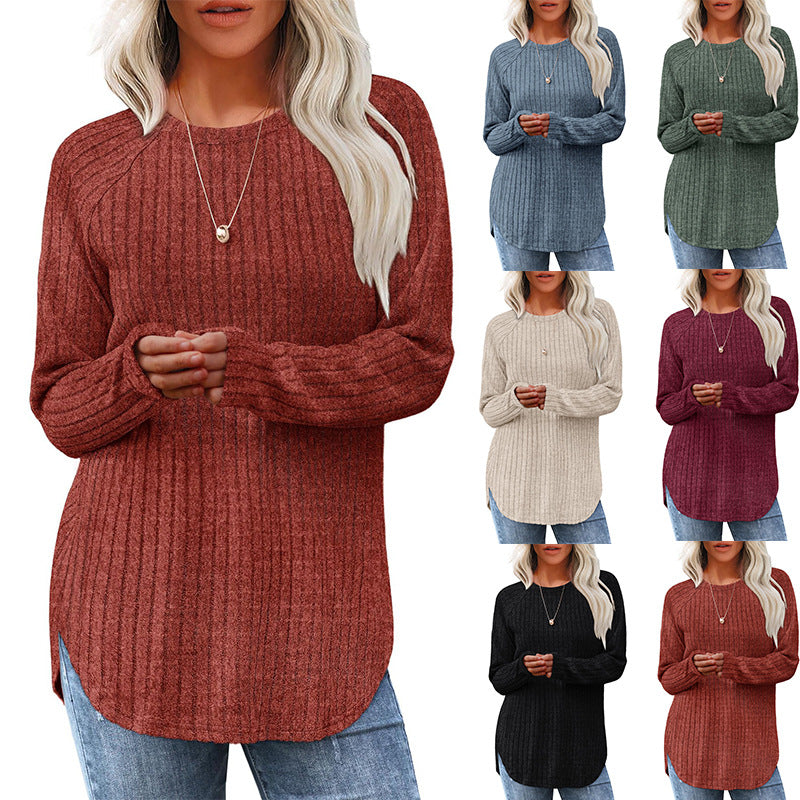 2026 European And American Women's Autumn New Loose Round Neck Base Shirt Long Sleeved Shirt NorixaFashion.com