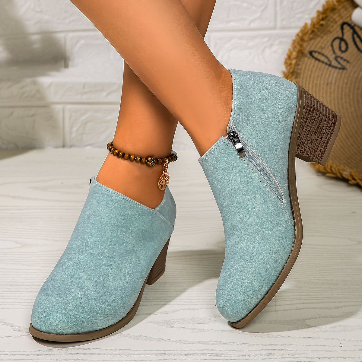 Chunky Heel Round Toe Ankle Boots With Side Zipper Design Fashion Fall Winter Short Boots For Women Shoes CJD