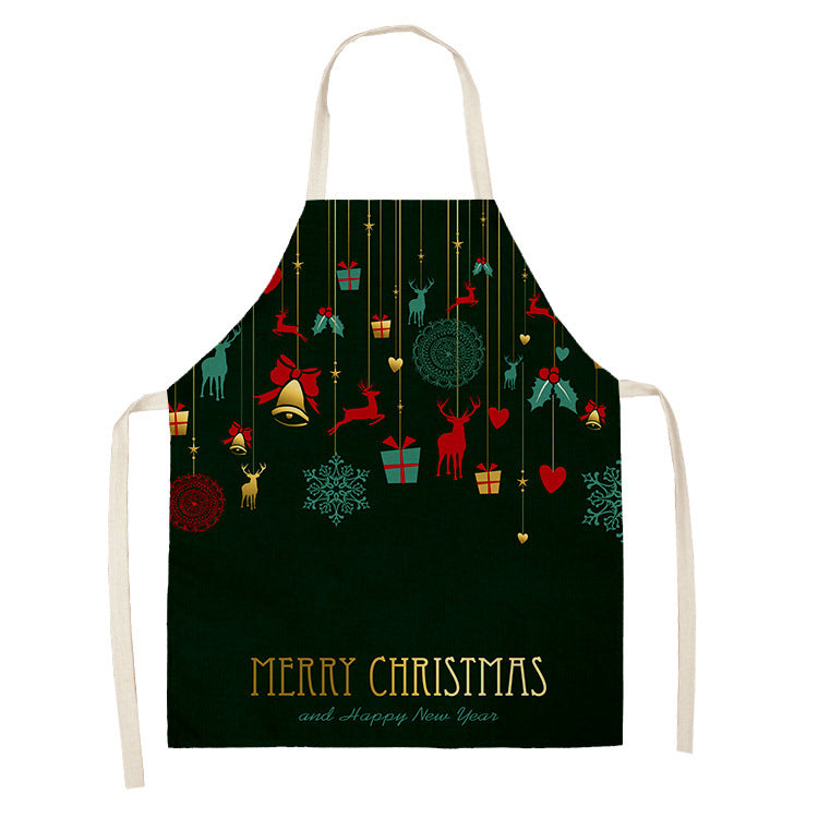 Household Green Series Christmas Dog Linen Apron Used In Kitchen PearlNestDecor.com