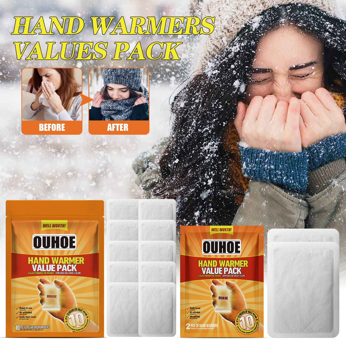 One-time Hand Warmers, 2 Pieces Per Bag. The Bag Measures 12x15 Cm. The Hand Warmers Are 9x11.8 Cm. Tri Light Beauty