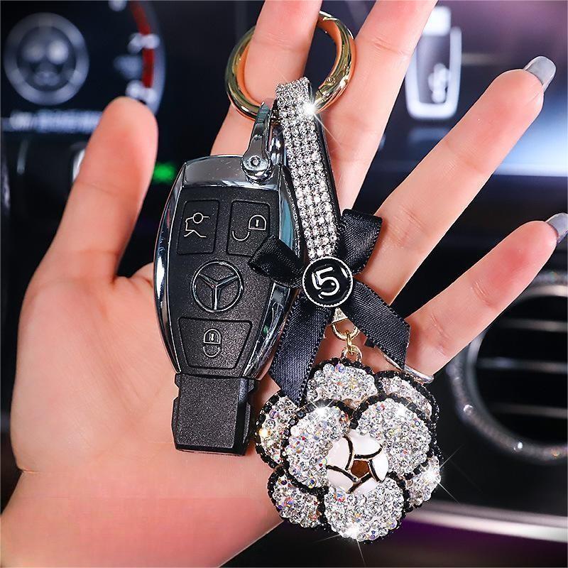 Camellia Diamond Pendant For Car Key Chain LadyShow.Store