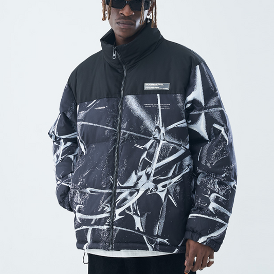 Custom TPU Drop Glue Label Stand-up Collar Warm And Thick Cotton Jacket CJD