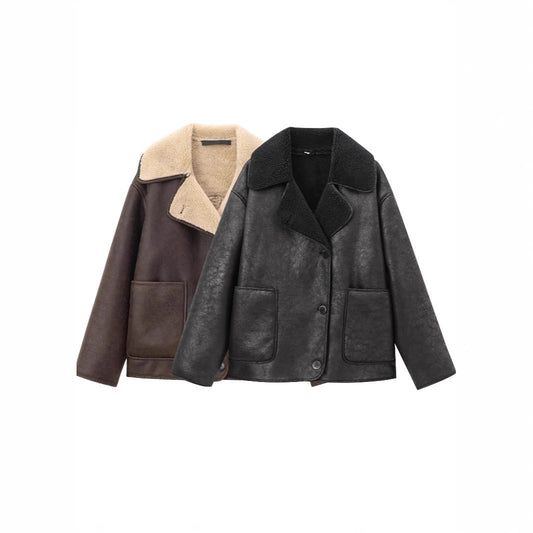 Women's Clothing Retro Lapels Fur Integrated Loose Jacket Best YouTube Store