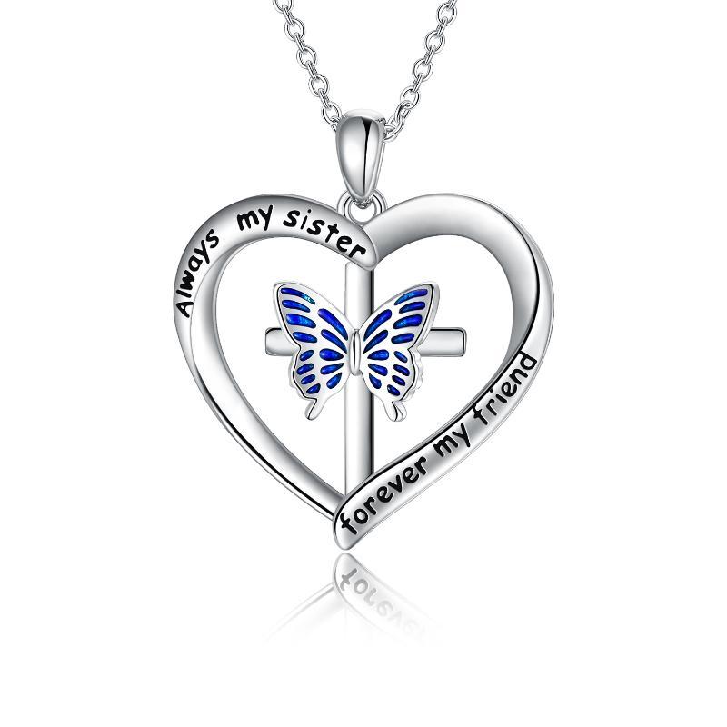 Butterfly Heart Pendant Necklace in White Gold Plated Sterling Silver LadyShow.Store