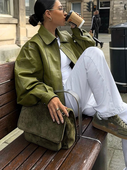 Green Faux Leather Jacket Best YouTube Store