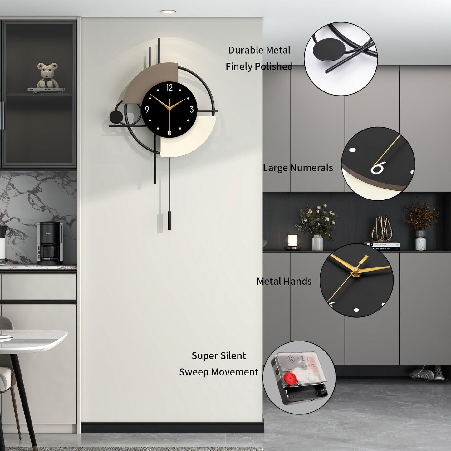 Modern Metal Wall Clock Geometric Decorative Pendulum Home Decor PearlNestDecor.com