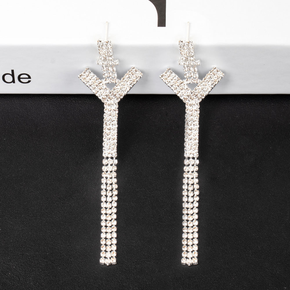 Fashion Jewelry 925 Silver Needle Ornaments Rhinestone Letter B Earrings Banquet Tassel Ear Ornaments Female CJD2