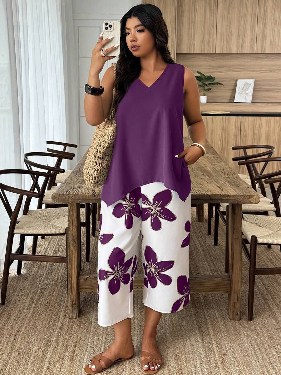 Women's Casual Elegant Printed Cropped Pants Set LadyShow.Store