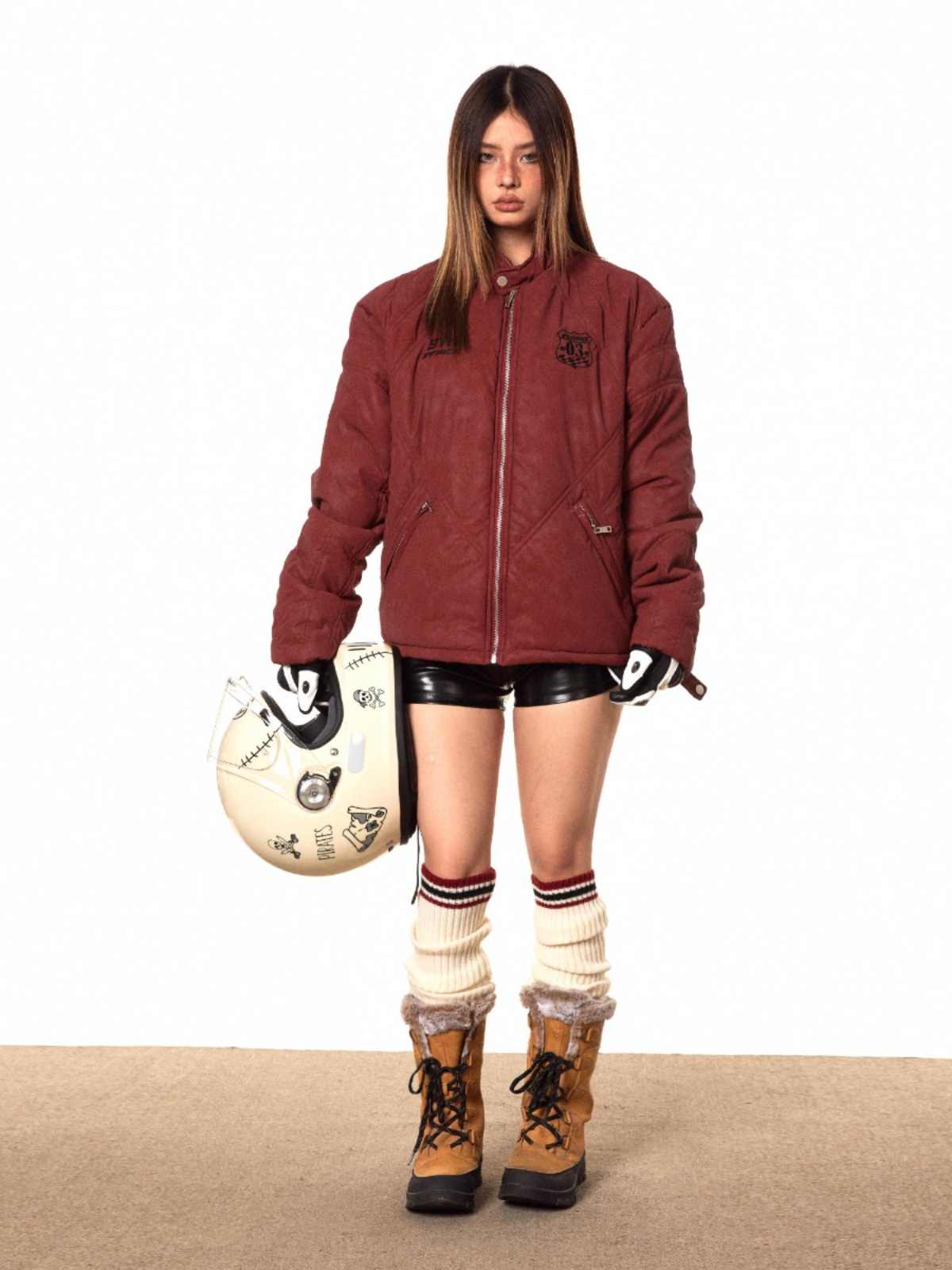 Stand Collar Retro Motorcycle Cotton-padded Jacket Retro Warm Coat LadyShow.Store
