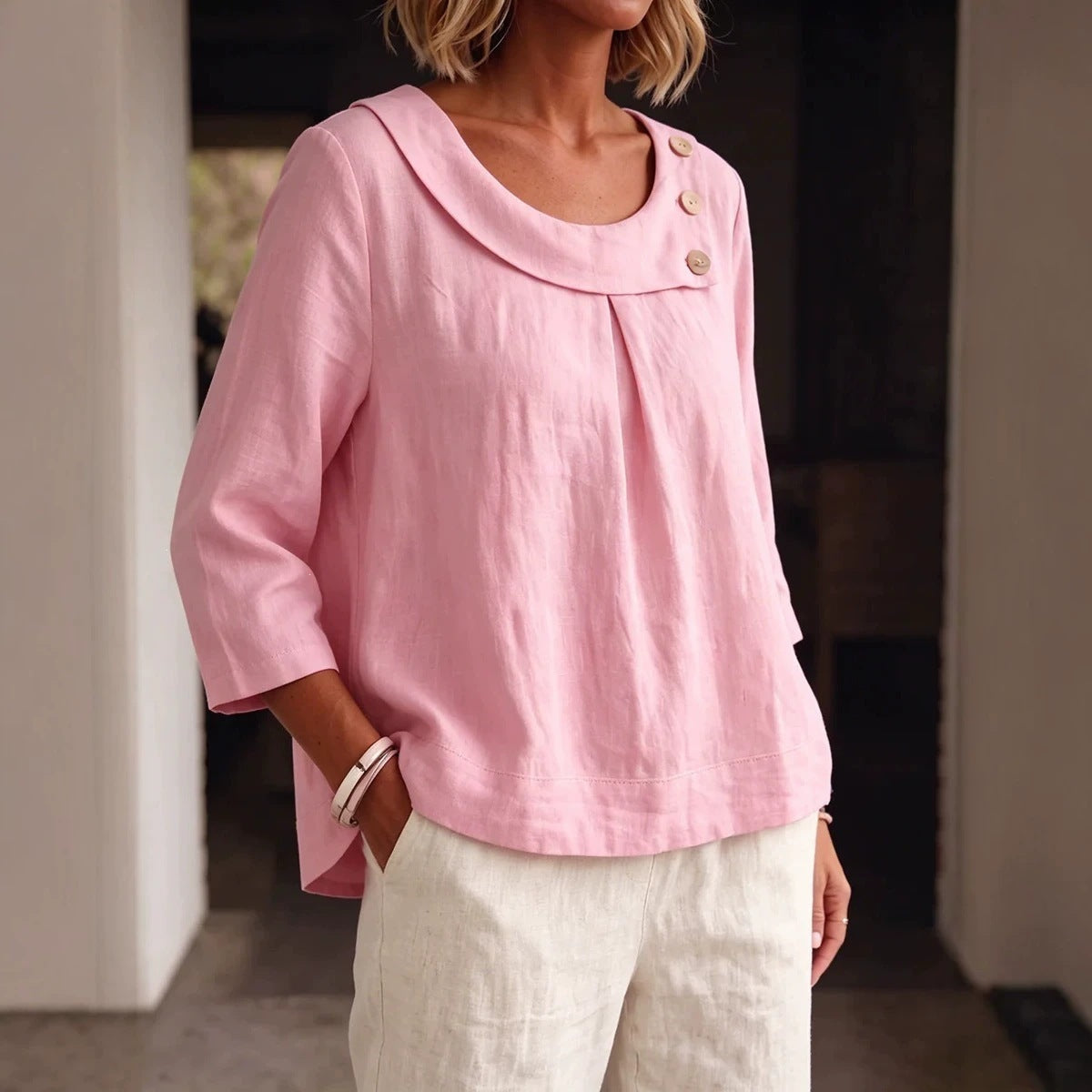 Casual Round-neck Shirt, Loose-fitting Top For Women NorixaFashion.com