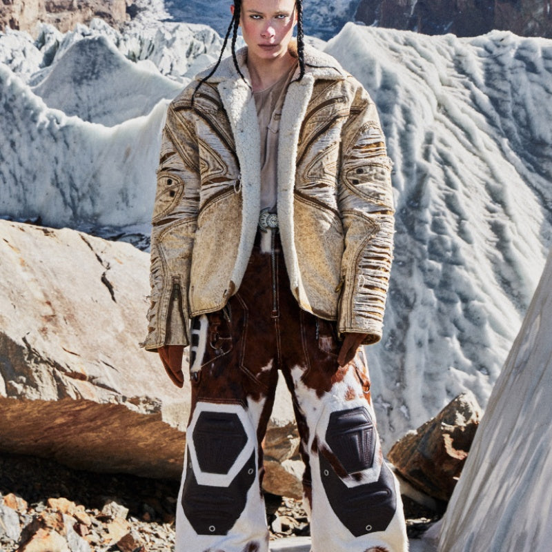 Ravaged And Distressed Apricot Lambswool Denim Jacket LuxuryLifeWay Online Store
