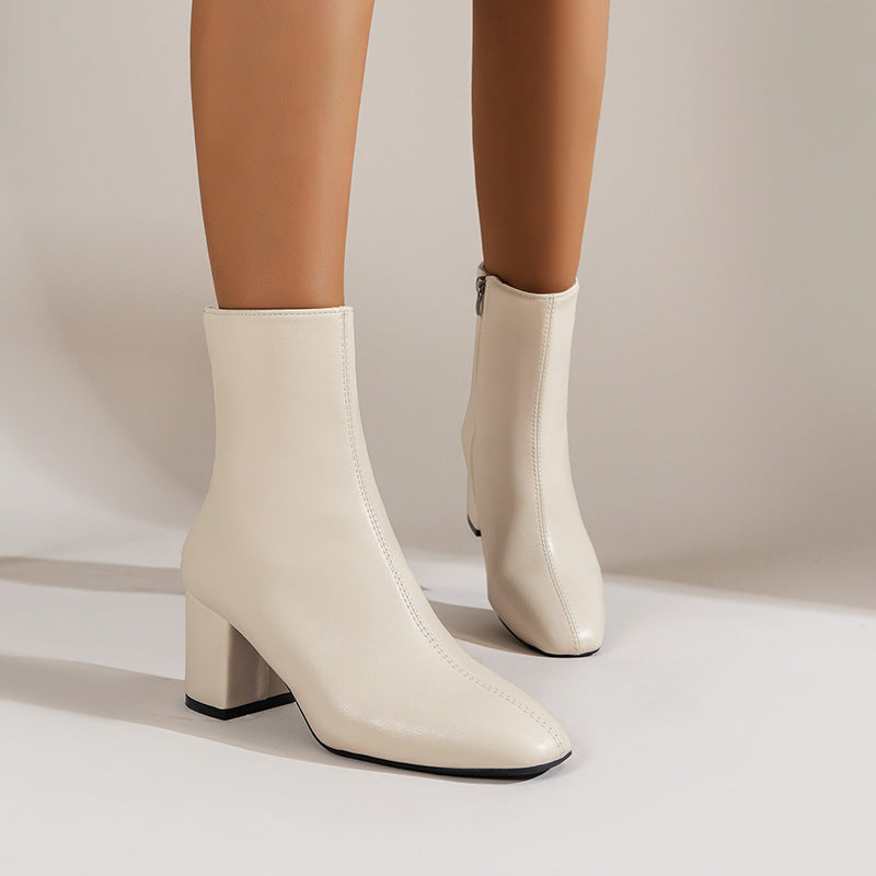 Chunky Heel Pointed Toe Boots With Side Zipper Fashion Mid-calf Boot For Women Shoes LadyShow.Store