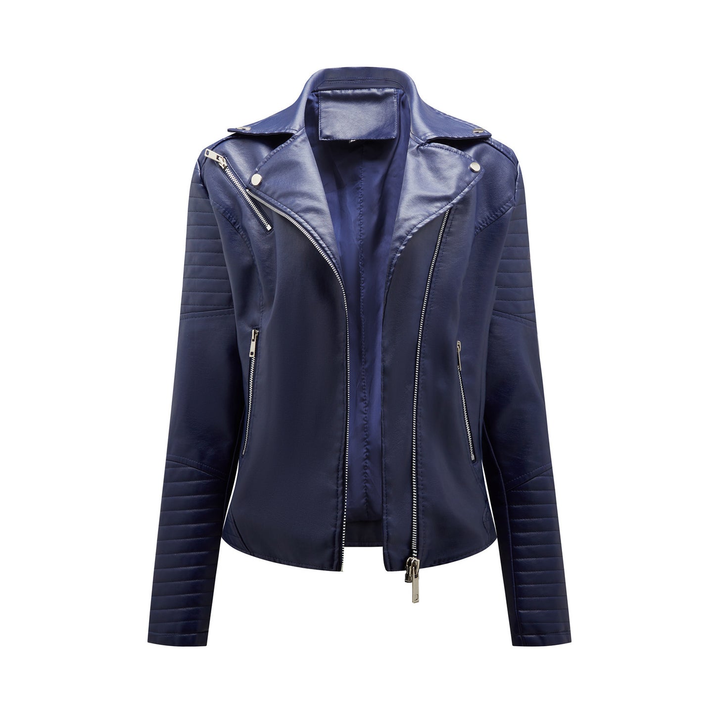 Short Leather Jacket Women's Lapel Motorcycle Oblique Zipper Jacket
