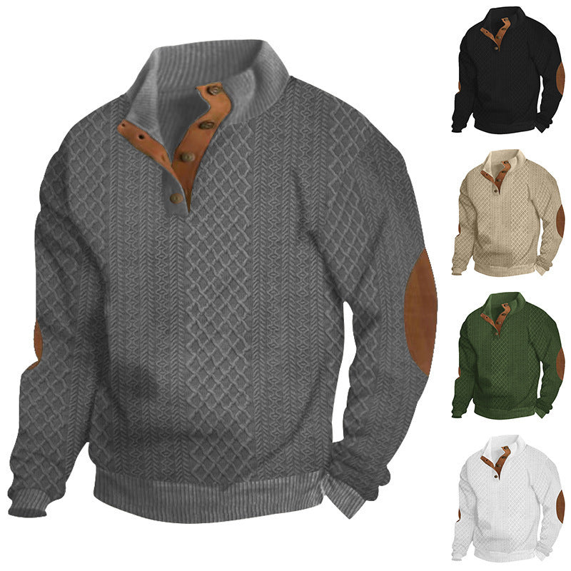 Stand Collar Long Sleeve Jacquard Knitted Pullover Sweater LadyShow.Store