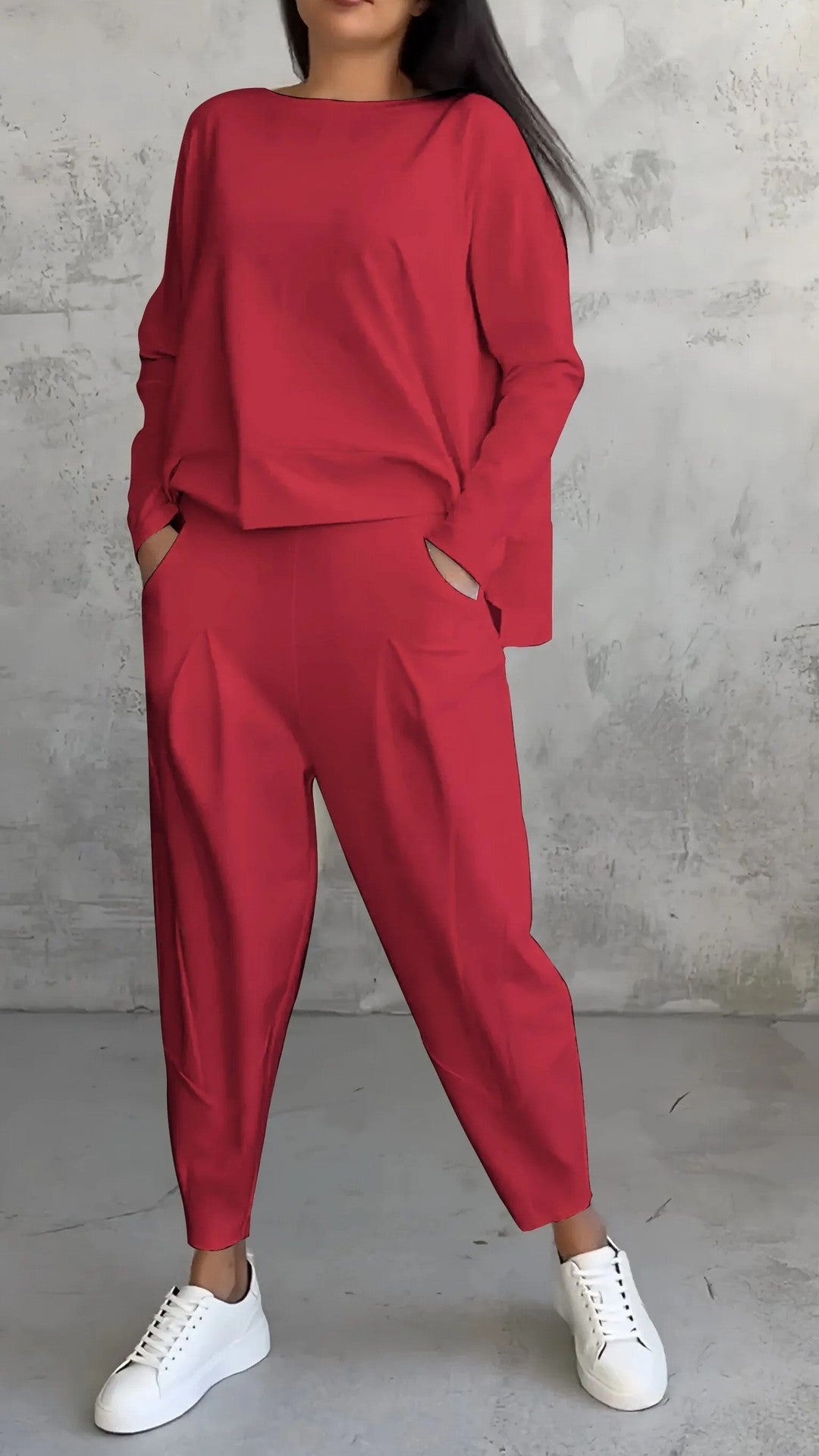 Women's Irregular Suit Long-sleeved Round Neck Top And Loose Harem Pants With Pockets Ins Fashion Trousers Set Women's Clothing LadyShow.Store
