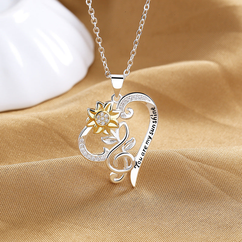 Pastoral Style Two-color Sunflower Pendant Trend Heart Clavicle Chain LadyShow.Store