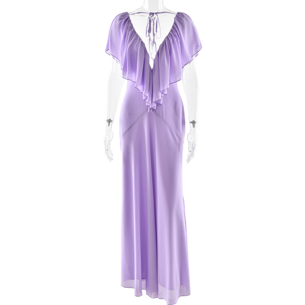 Resort V-neck Layered Ruffle Tie-up Fitted Dress NorixaFashion.com