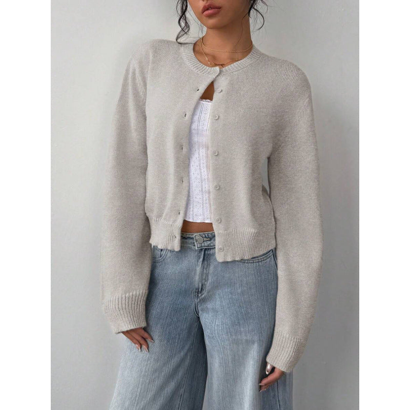 Chic Long Sleeved Knitted Cardigan Fashion Slim Solid Color Short Sweater For Women Clothing NorixaFashion.com