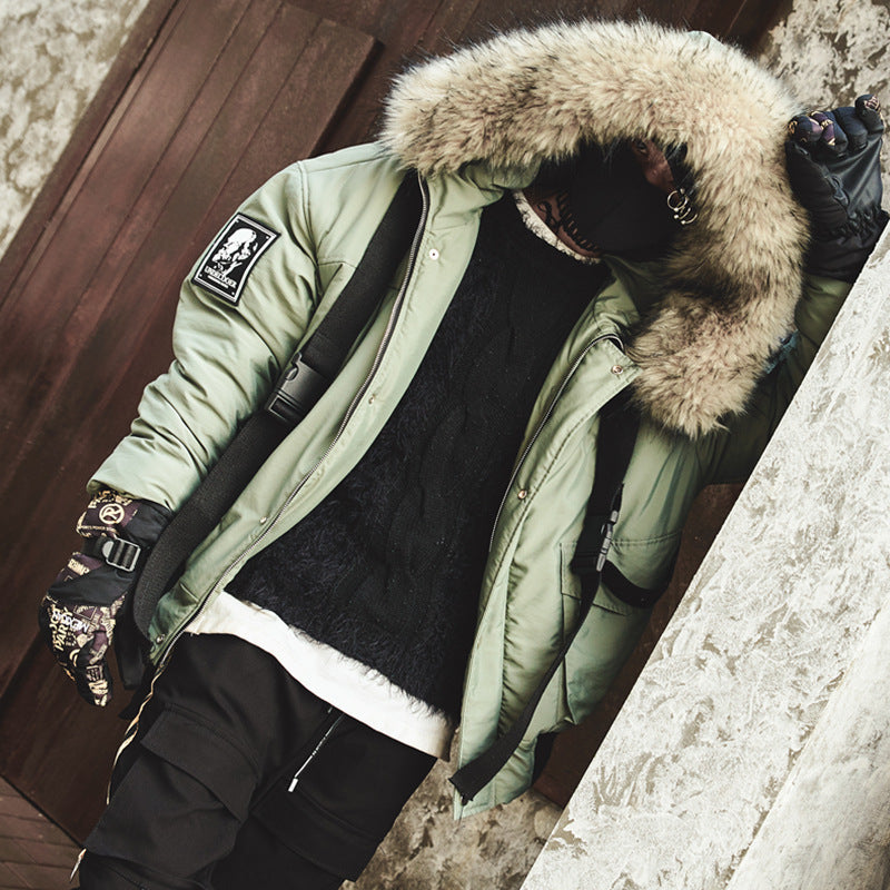 Hooded Cotton Jacket with Fur Collar for Trendy Style Pi-Mart