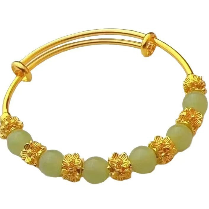 Brass Gold-plated Chalcedony Flower Pull Bracelet Hand Accessory Ancient Style Women's Light Luxury Versatile High-end Feeling Bracelet LadyShow.Store