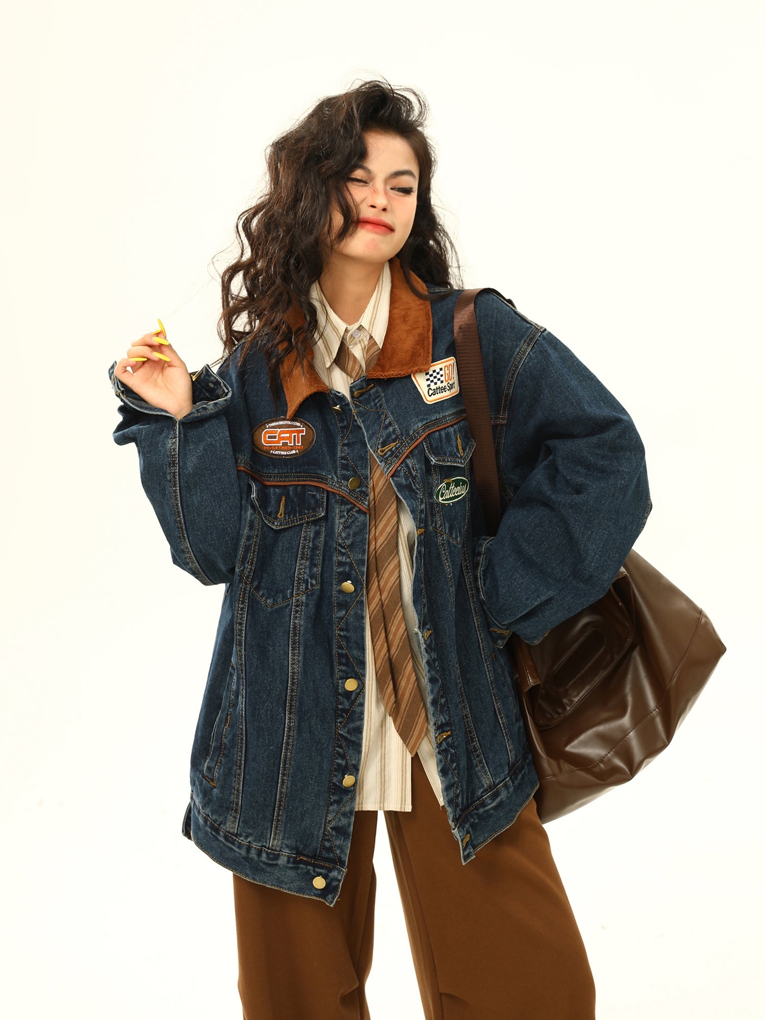 Vintage Denim Jacket Men's And Women's Motorcycle Loose Lapels Jacket LadyShow.Store