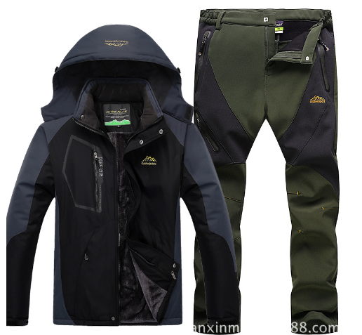 Men's Winter Waterproof Fleece Lined Outdoor Jacket Set Pi-Mart