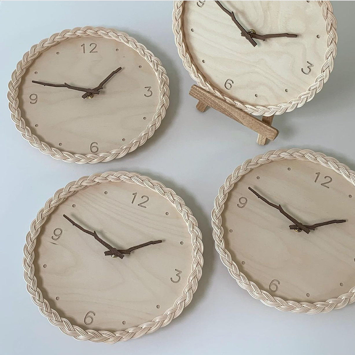 Japanese Fashion Rattan Creative Round Digital Silent Clock Wall Clock PearlNestDecor.com