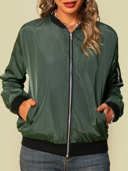 New Autumn Solid-Color Womens Fashionable Zippered Outer Jacket In European NorixaFashion.com