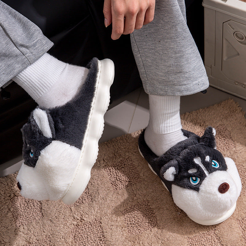 Cute Husky Cartoon Pure Cotton Slippers Men's Style Warm Indoor Slippers For Winter Home Use Best YouTube Store