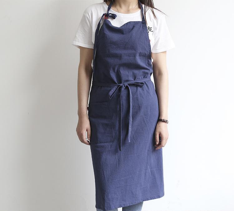 Solid Color Kitchen Apron Japanese Style Korean Style Sleeveless Multi-color Cotton And Linen PearlNestDecor.com