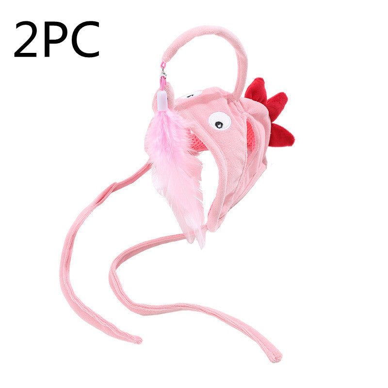 New Head Wearing Feather Funny Cat Stick Funny Cat Toy Stick Gray Big Eye Pet Toys Pet Products Pets Fashion