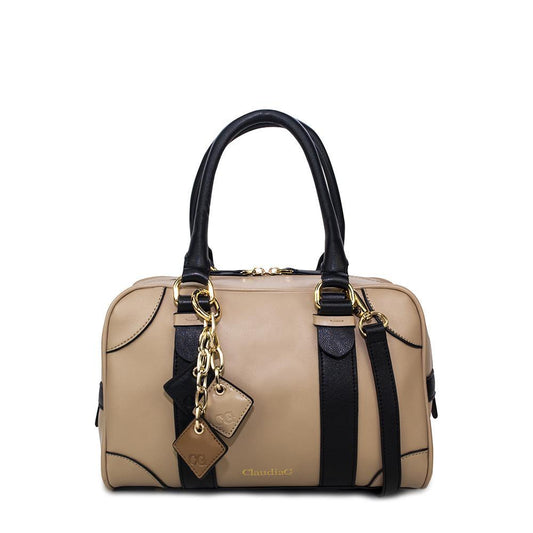 Carlotta Leather Handbag- Tan / Midnight Black LadyShow.Store