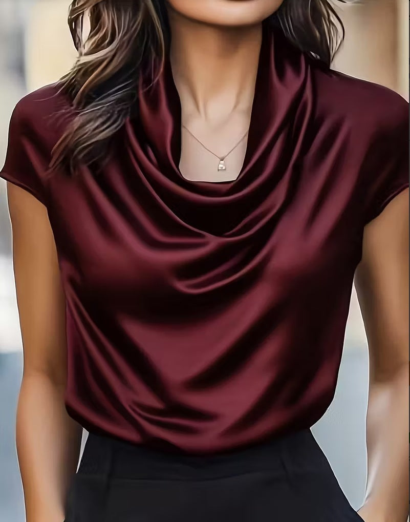 2026 Women's New Swinging Collar Pendant Short Sleeve Top Casual Versatile Shirt NorixaFashion.com