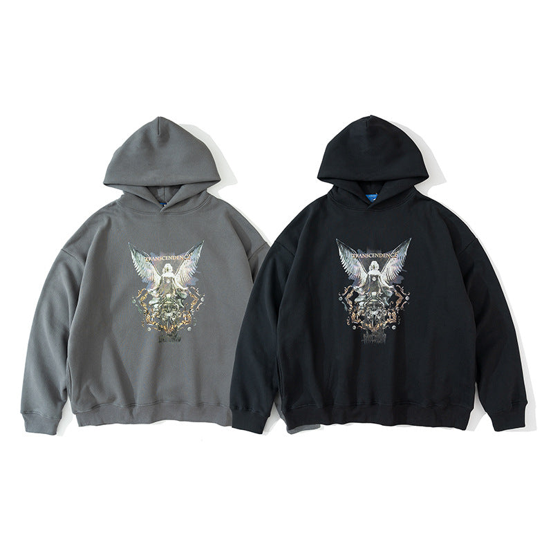 Hip Hop Angel Print Hooded Pullover Sweatshirt