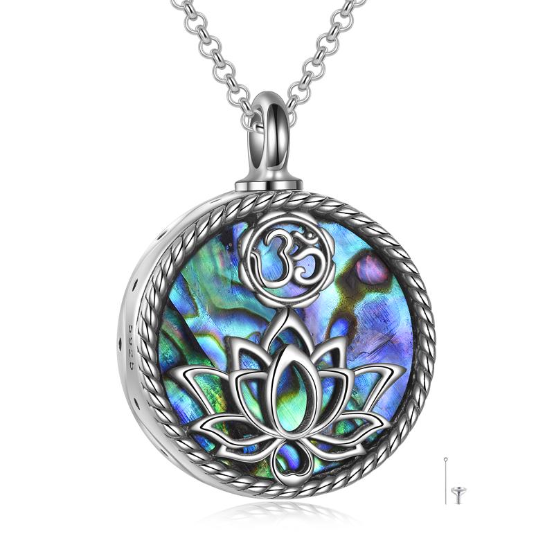 925 Sterling Silver Yoga Lotus Urn with Abalone Shell Memorial Cremation Necklace Jewelry LadyShow.Store