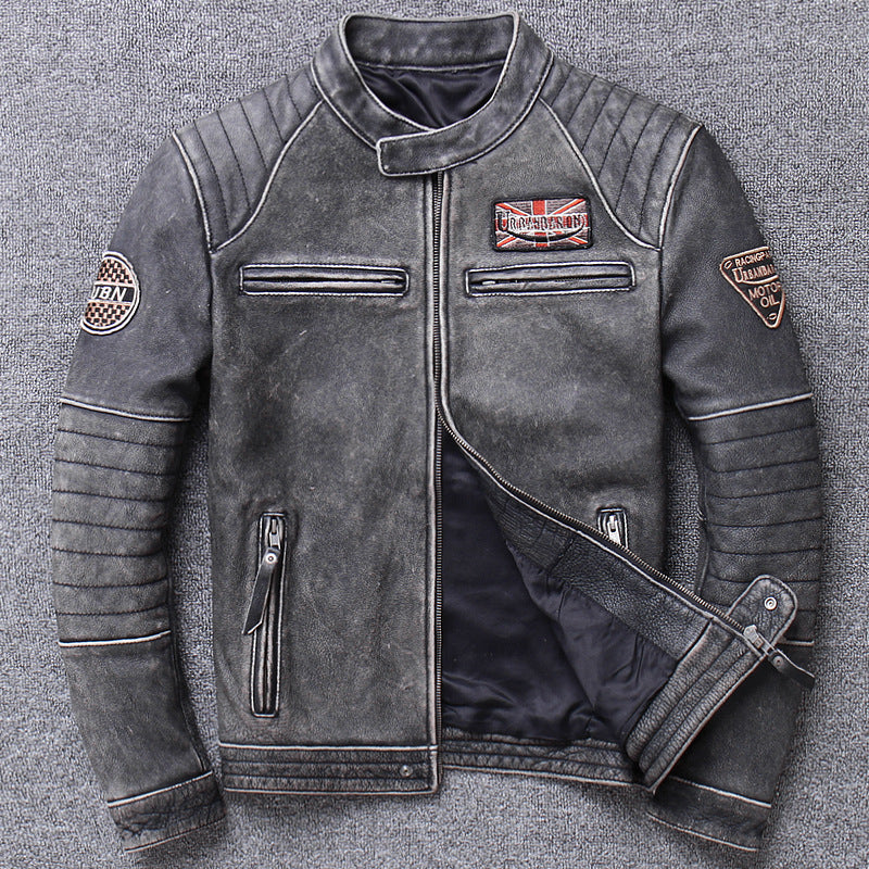 Men's Genuine Leather Motorcycle Jacket - Slim Fit Design Pi-Mart
